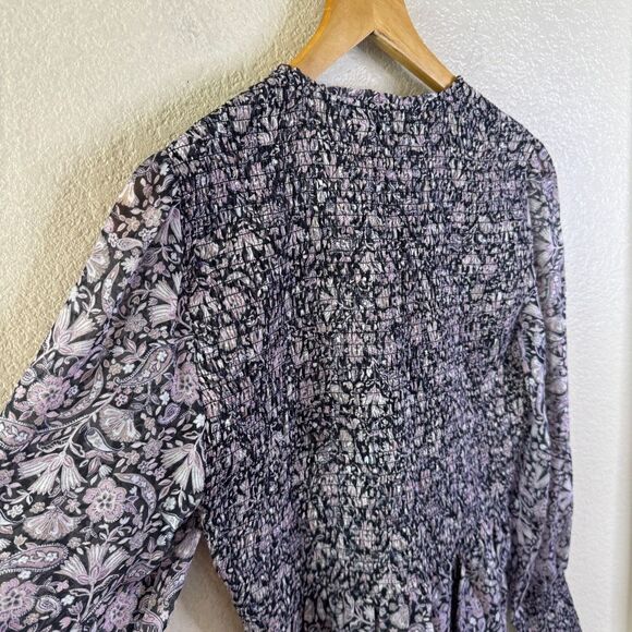 Intermix Silk Blouse Womens Size M Pink Black Floral Smocked Coquette Romantic - Picture 10 of 13